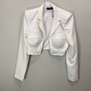 Blithe corset cropped blazer jacket white